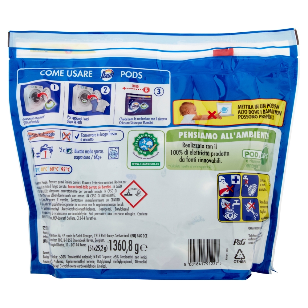 Dash PODS Allin1 Detersivo Lavatrice in Capsule Classico 54 Lavaggi